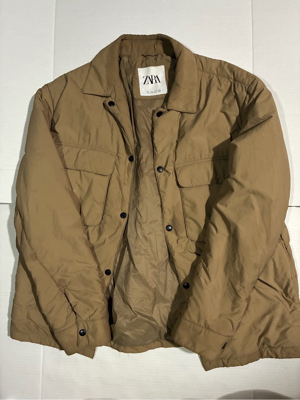 Zara Men's Brown Lightweight Puffer Shirt Jacket